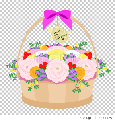 贈り物_フラワーバスケットのイラスト 贈り物_フラワーバスケットのイラスト 128455429