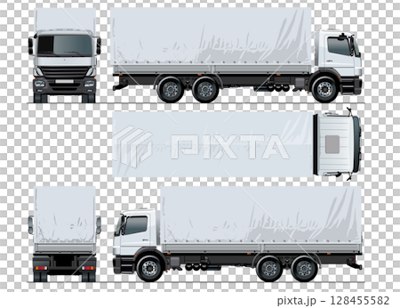 Vector awning flatbed truck mockup isolated on white background 128455582