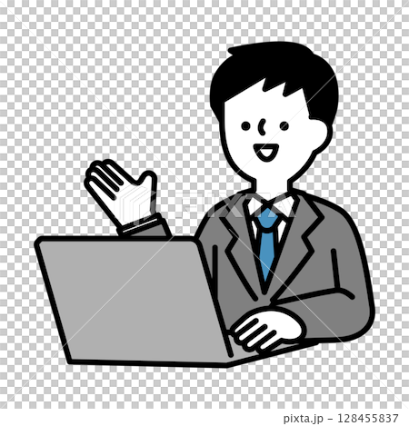 一位西裝革履的商人在網路上交談的插畫素材 128455837