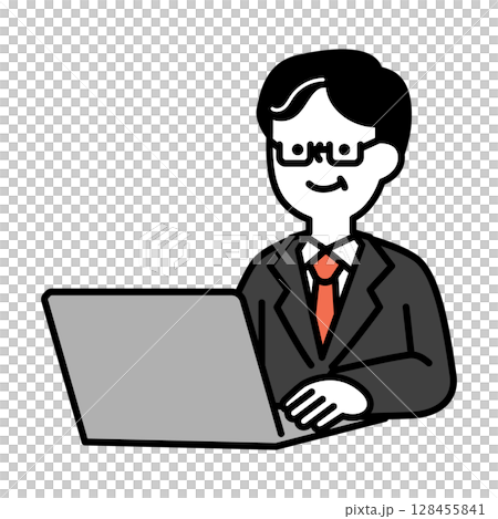 ノートパソコンを操作して仕事をしているミドル・シニア世代の男性のイラスト素材 ノートパソコンを操作して仕事をしているミドル・シニア世代の男性のイラスト素材 128455841