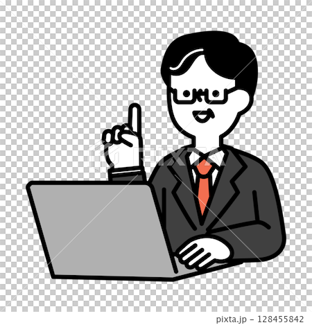 Image illustration of a smiling middle-aged and senior man having an online conversation 128455842