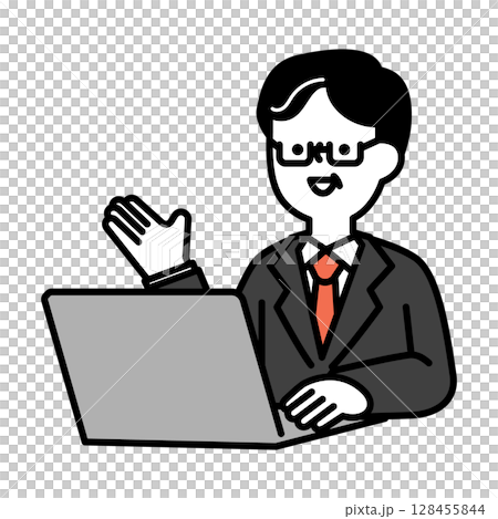 Illustration material of middle-aged and senior men in suits having online conversations Illustration material of middle-aged and senior men in suits having online conversations 128455844