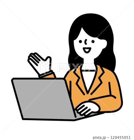 オンラインで会話するスーツのビジネスパーソン女性のイラスト素材 128455851