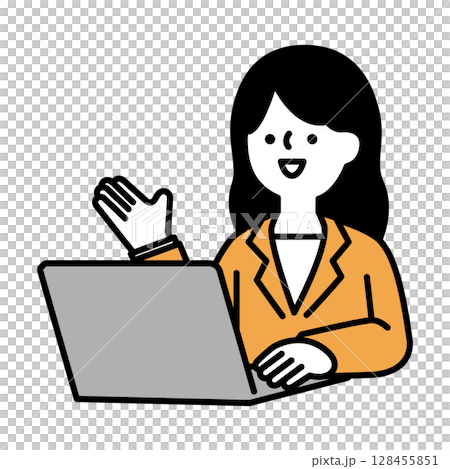 一位身穿西裝的女商人在網路上交談的插畫素材 128455851