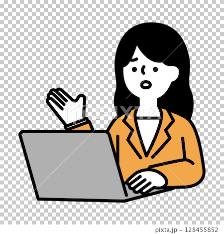 一位面帶苦惱的職場女性在網路上聊天的圖片。插圖素材 一位面帶苦惱的職場女性在網路上聊天的圖片。插圖素材 128455852