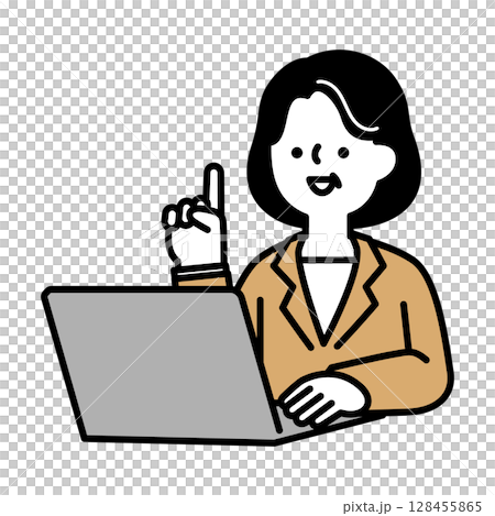 オンラインで会話する笑顔のミドル・シニア世代女性のイメージイラスト素材 128455865