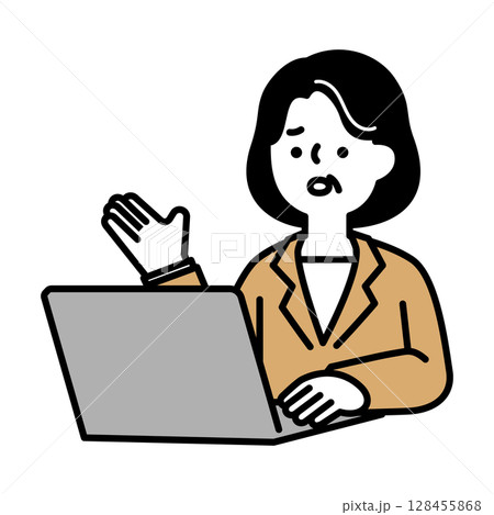 オンラインで会話をする困り顔のミドル・シニア世代女性のイメージイラスト素材 128455868
