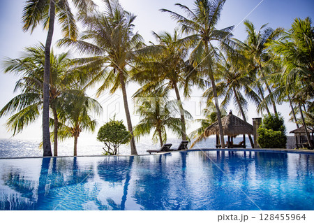 Pool at tropical paradise in a sunny summer day, Bali, Indonesia 128455964