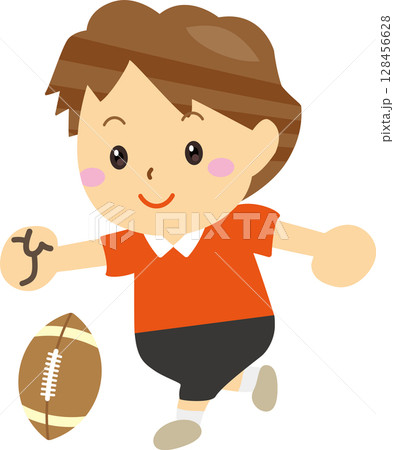 ラグビーボールを蹴る笑顔の男の子のイラスト 128456628