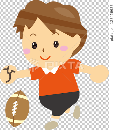 ラグビーボールを蹴る笑顔の男の子のイラスト 128456628