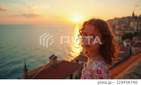 地中海の夕日 128456740