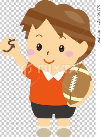 ラグビーボールを持ってガッツポーズする男の子のイラスト 128456770