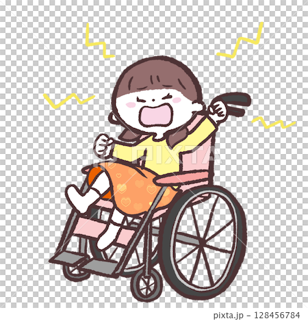 Illustration of a girl who dislikes wheelchairs 128456784