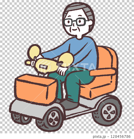 電動シニアカーに乗るシニア男性のイラスト 電動シニアカーに乗るシニア男性のイラスト 128456786