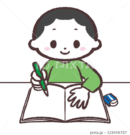ノートに書く男の子のイラスト 128456787