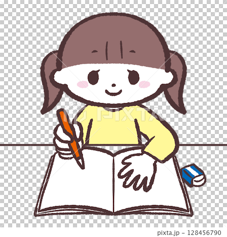 Illustration of a girl writing in a notebook Illustration of a girl writing in a notebook 128456790