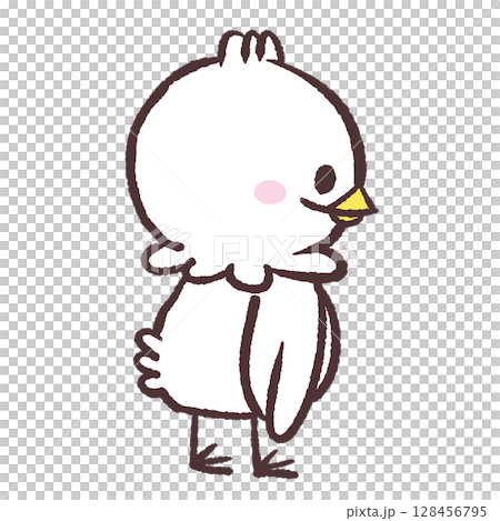 一隻面朝後方的白鳥的全身插圖 128456795