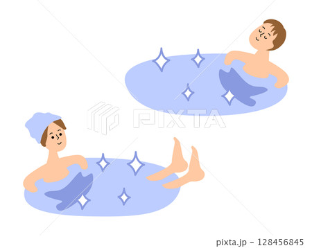 水風呂に入る男女のイラストセット_顔入り 128456845