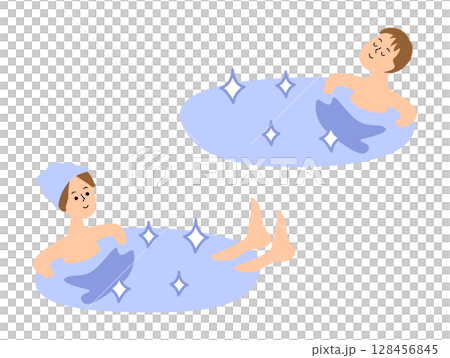 水風呂に入る男女のイラストセット_顔入り 128456845