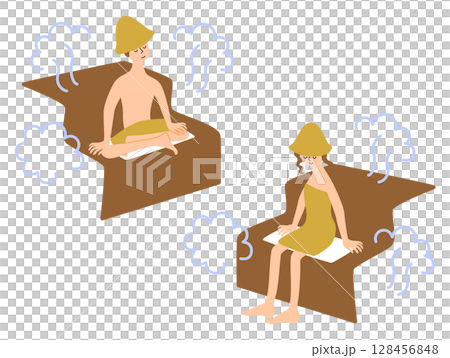一組坐在桑拿房裡的男人和女人的插圖 128456848