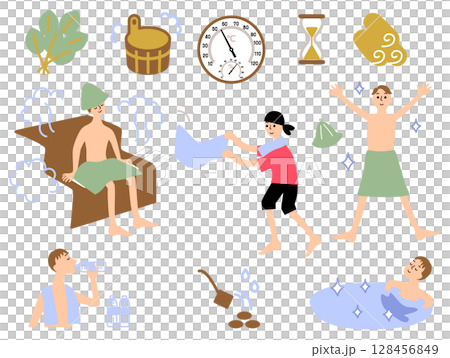 桑拿相關商品和男性插圖套裝_帶臉 128456849