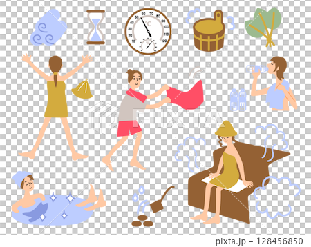 Sauna related goods and women illustration set_with face 128456850