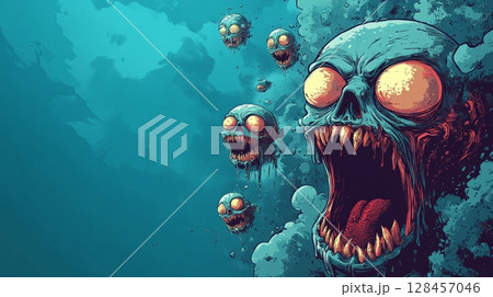 Screaming zombie heads emerging from toxic...のイラスト素材 [128457046] - PIXTA