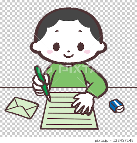 一個男孩寫信的插圖 128457149