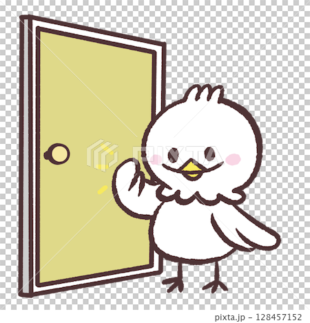 ドアをノックする白い鳥のイラスト 128457152