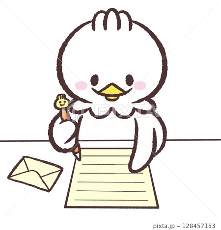 手紙を書く白い鳥のイラスト 128457153