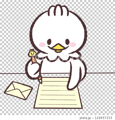 手紙を書く白い鳥のイラスト 128457153