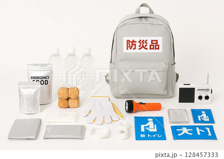 防災リュックと防災グッズの中身セット（避難用備蓄品） 128457333
