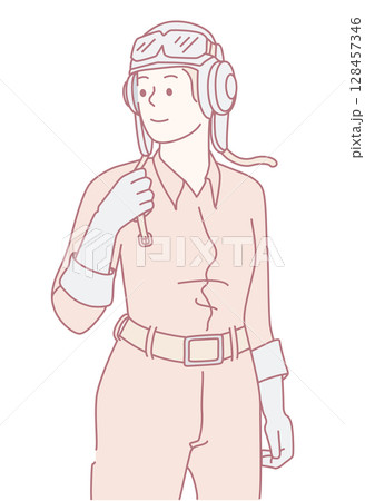 An amazing vintage pilot depicted in classic aviator gear ready for adventure awaits 128457346