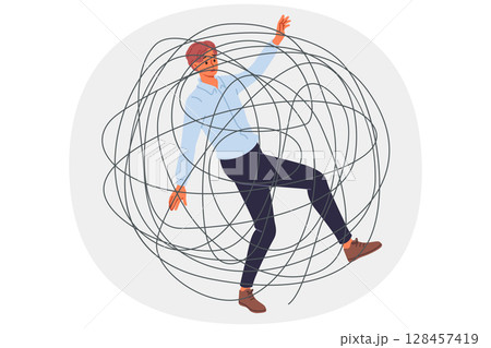 Business man is trapped in problems and troubles and risks going bankrupt and losing job 128457419