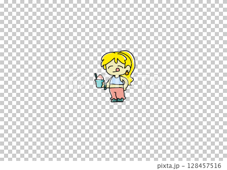 かき氷を楽しむ女性 128457516