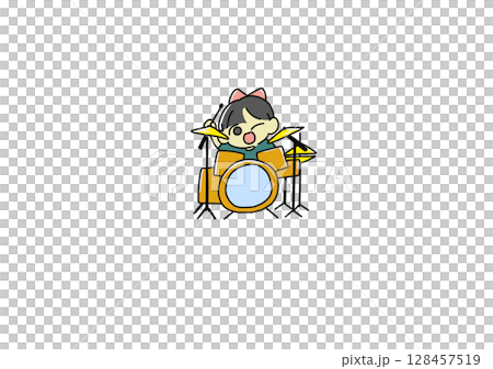 ドラムを楽しそうに叩く少女 128457519