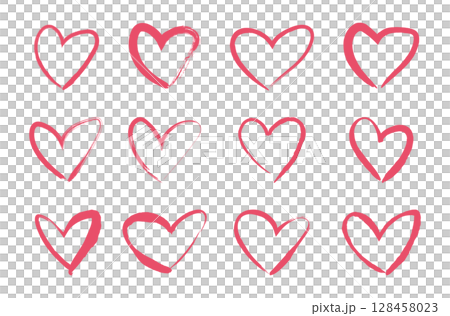 Hand-drawn heart icon brush pen Cute hand drawn heart icon set 128458023