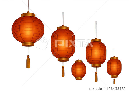Mid autumn festival lanterns isolated on transparent background 128458382