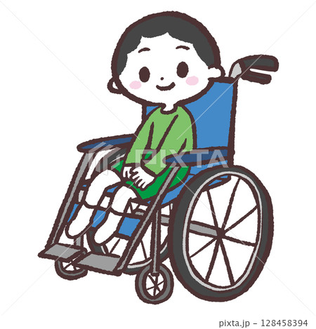 車イスに座る男の子のイラスト 128458394