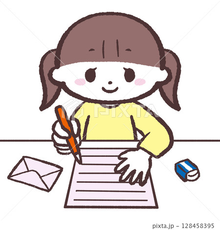 手紙を書く女の子のイラスト 128458395