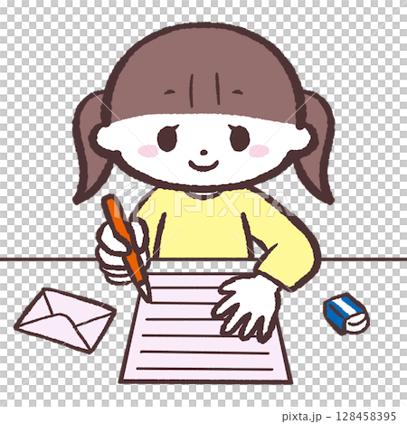 一個女孩寫信的插圖 一個女孩寫信的插圖 128458395