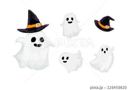 ハロウィンのかわいいオバケたちのイラスト 128458620