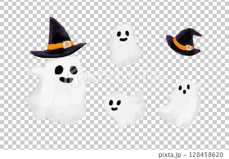 ハロウィンのかわいいオバケたちのイラスト 128458620