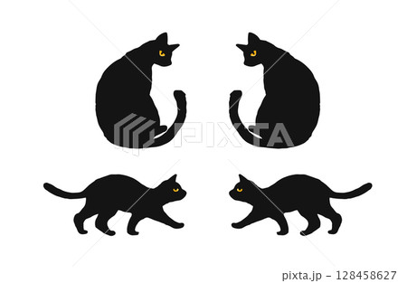 かわいい黒猫のイラストセット 128458627