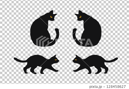 かわいい黒猫のイラストセット 128458627
