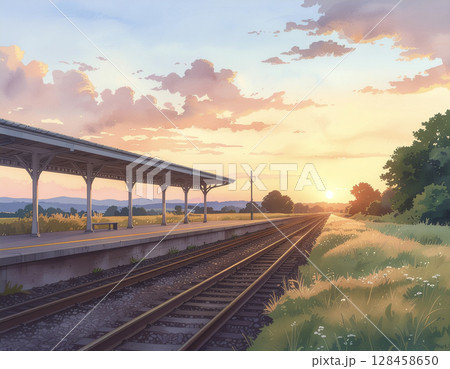夕暮れ時のエモい田舎の駅 128458650