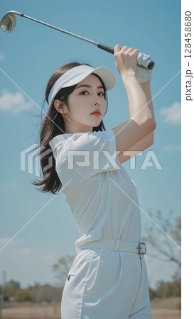 ゴルフをする女性 128458680