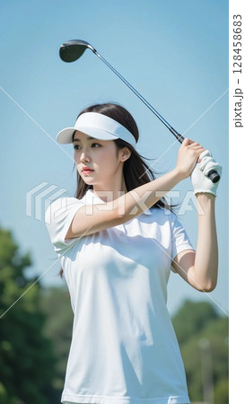 ゴルフをする女性 128458683