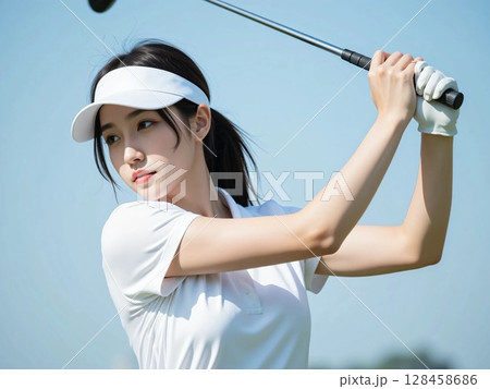ゴルフをする女性 128458686