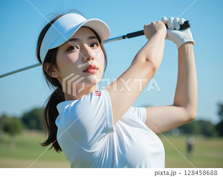 ゴルフをする女性 128458688